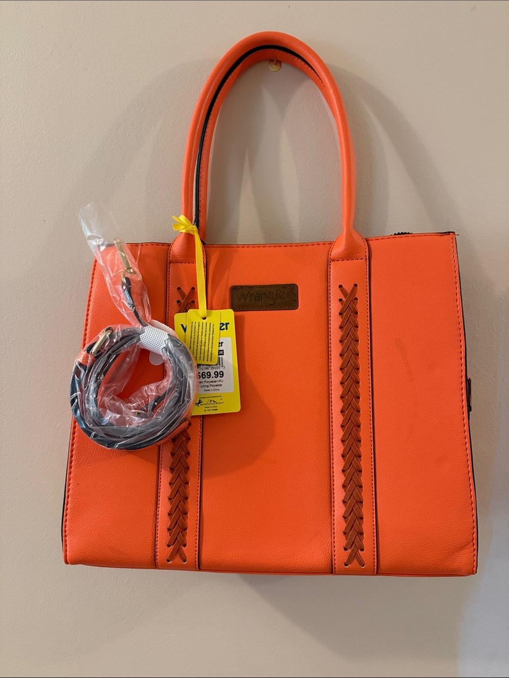Wrangler Bright Orange Women’s Tote with Braided Detail